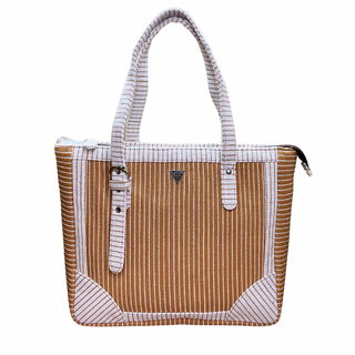 Coffee Brown Striped Bag - Assk-bags