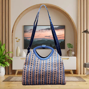 Denim Dazzle Striped Handbag - Assk-bags