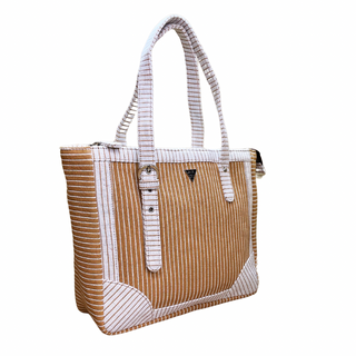 Coffee Brown Striped Bag - Assk-bags