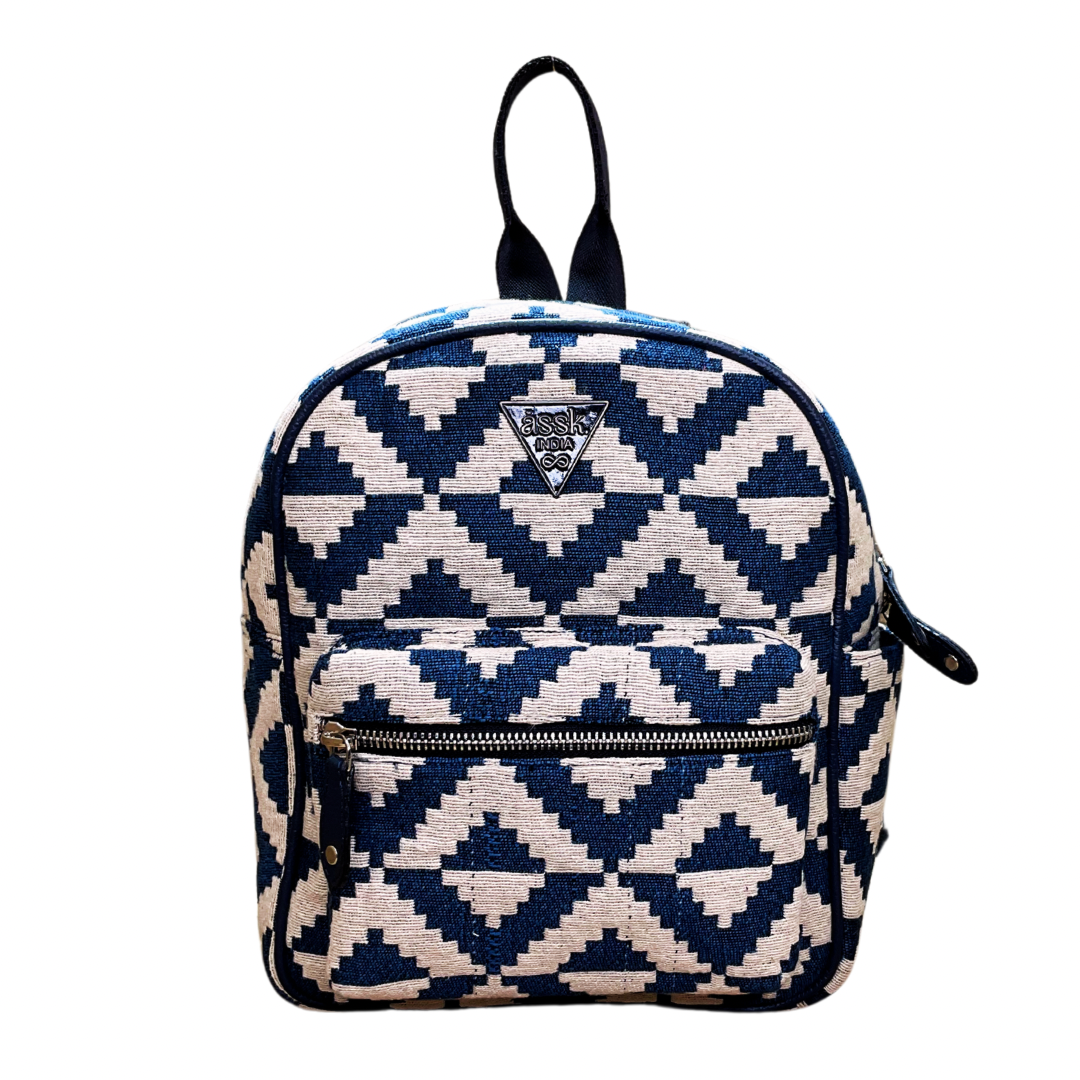 Denim Zigzag Jacquard Backpack - Assk-bags