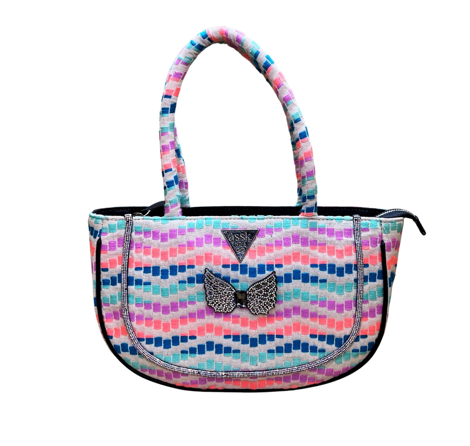 Rainbow waves woven handbag - Assk-bags