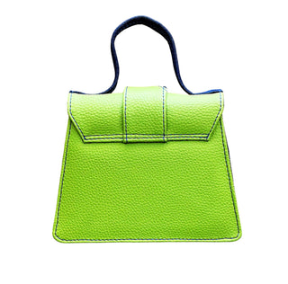 Chic Neon Green and Denim Contrast Handbag with Chain Detail - Assk-bags