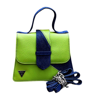 Chic Neon Green and Denim Contrast Handbag with Chain Detail - Assk-bags