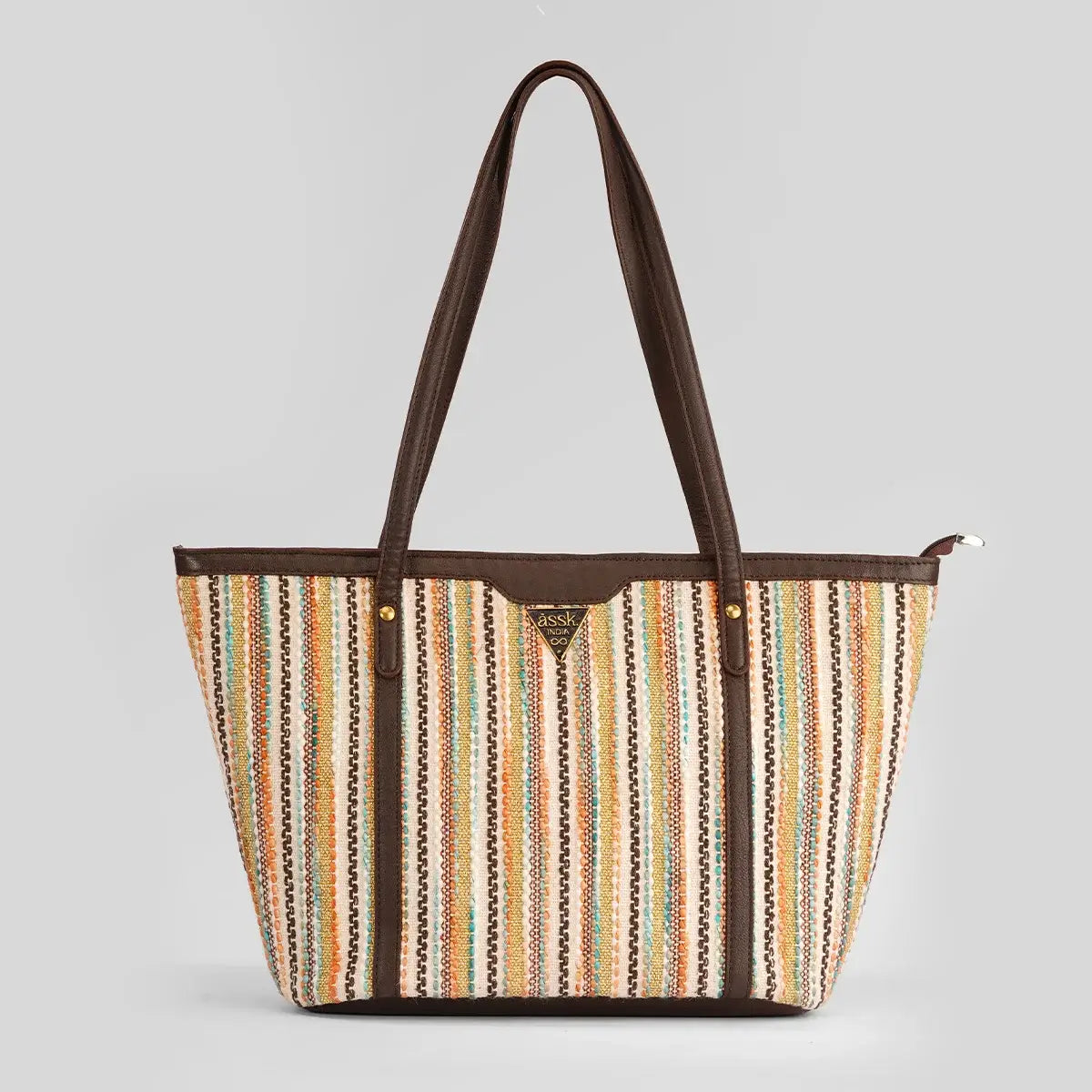 Mustard Earthy striped Tote Bag - Assk-bags