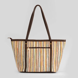 Mustard Earthy striped Tote Bag - Assk-bags